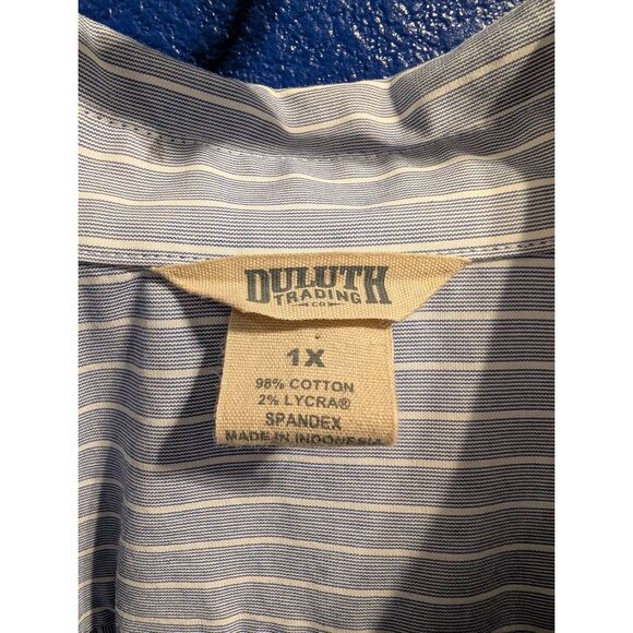 Duluth Trading Wrinklefighter Button-Down Shirt Women's 1X Blue White Pinstripe - Picture 15 of 16